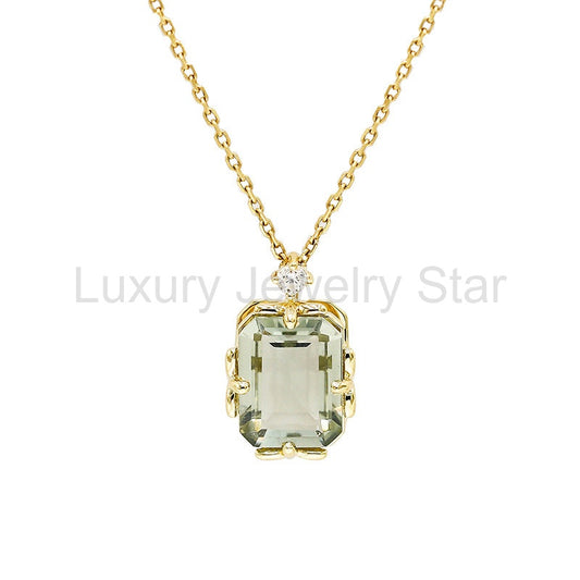 Aquaera - Emerald Cut Natural Green Crystal Minimalist Classic Necklace