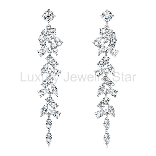 Astrid - Moissanite Dangle Silver Bridal Wedding Earrings