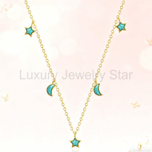 Azure- Star Moon Layered Turquoise Galaxy Necklace