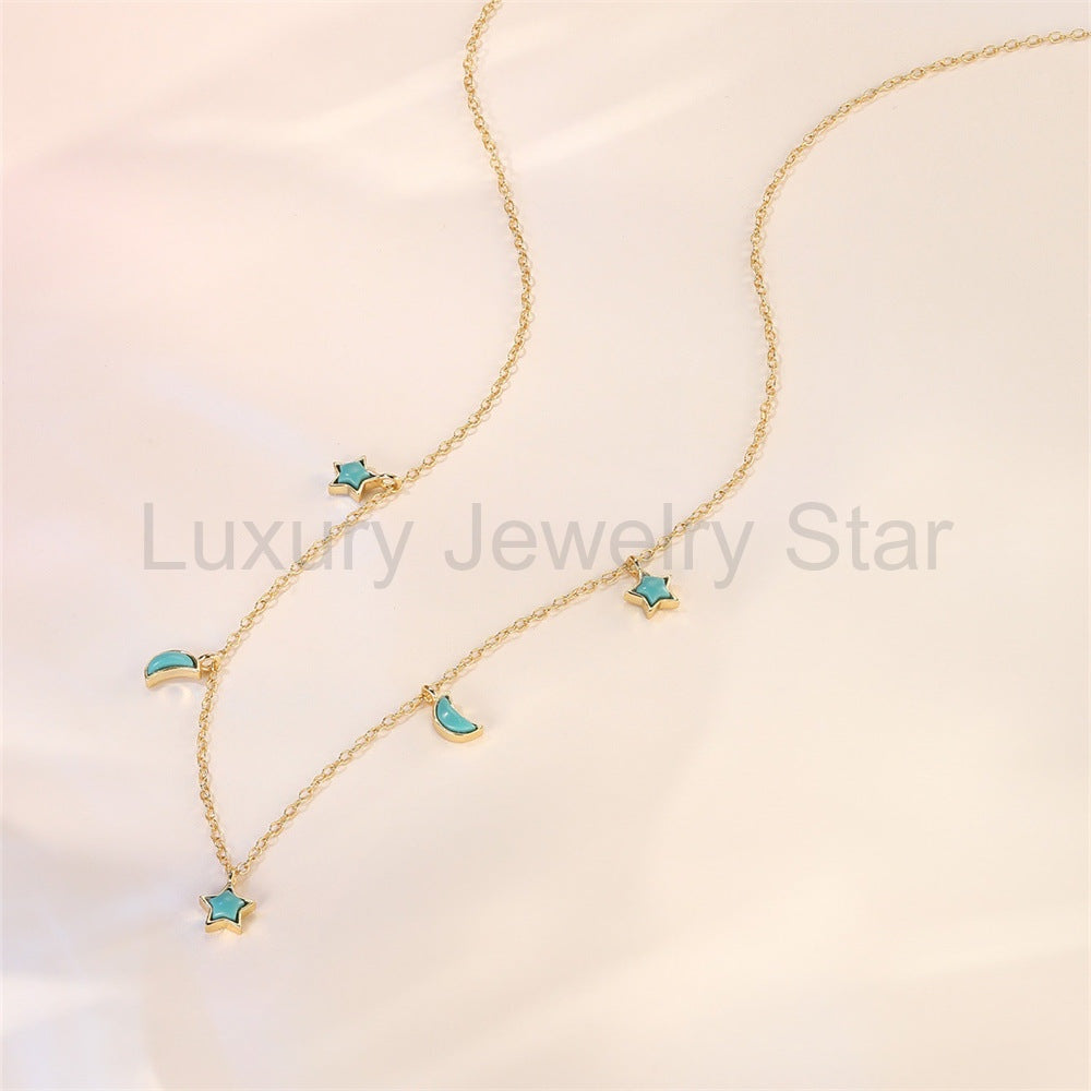 Azure- Star Moon Layered Turquoise Galaxy Necklace - image 3