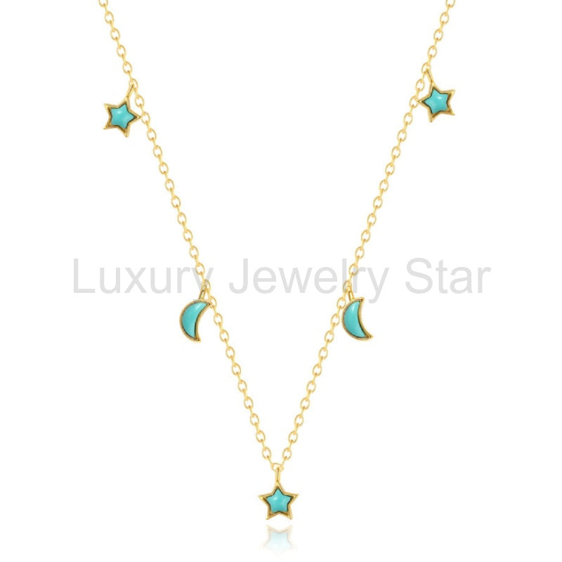 Azure- Star Moon Layered Turquoise Galaxy Necklace - image 4