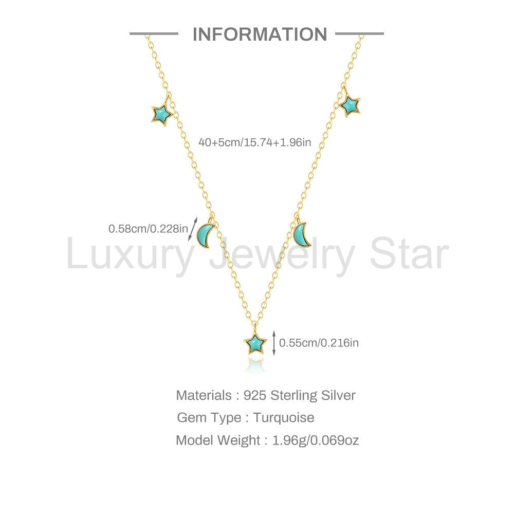 Azure- Star Moon Layered Turquoise Galaxy Necklace - image 5