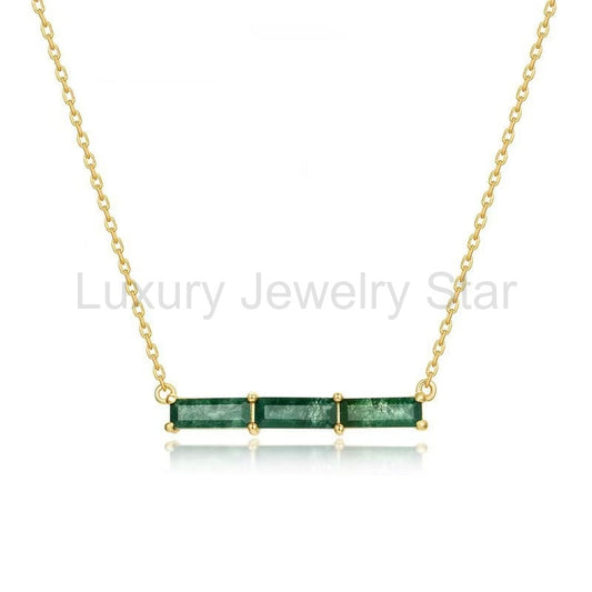 Baguette Cut Moss Agate Classic Pendant - 'Fern'