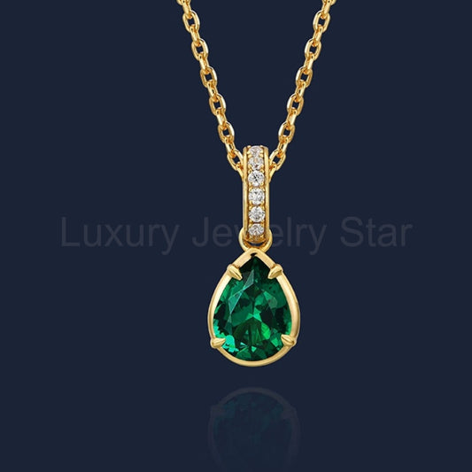 Beatrice-Pear Cut Emerald Classic Necklace