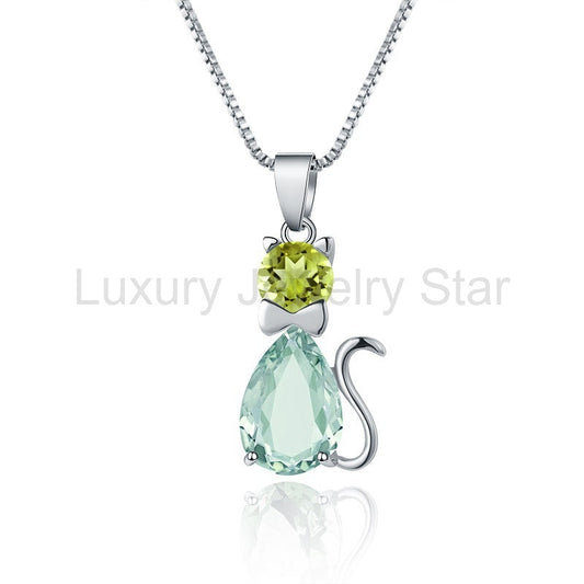 Catrine - Pear Cut Natural Green Amethyst Unique Necklace