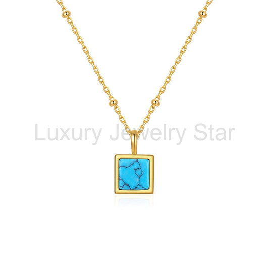 Celestial- Princess Cut Turquoise Classic Necklace