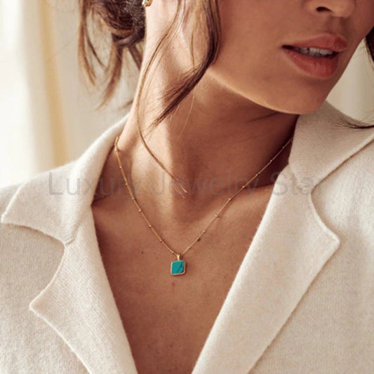 Celestial- Princess Cut Turquoise Classic Necklace - image 2