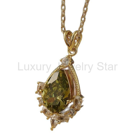 Cordelia - Pear Cut Green Peridot Vintage Necklace