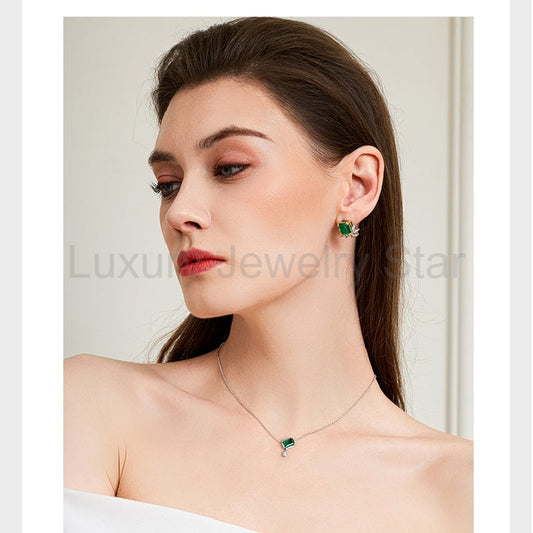 Edith-Emerald Cut Emerald Classic Necklace - image 2