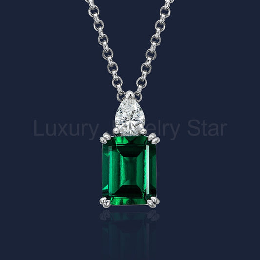 Eleanor- Emerald Cut Emerald Classic Necklace