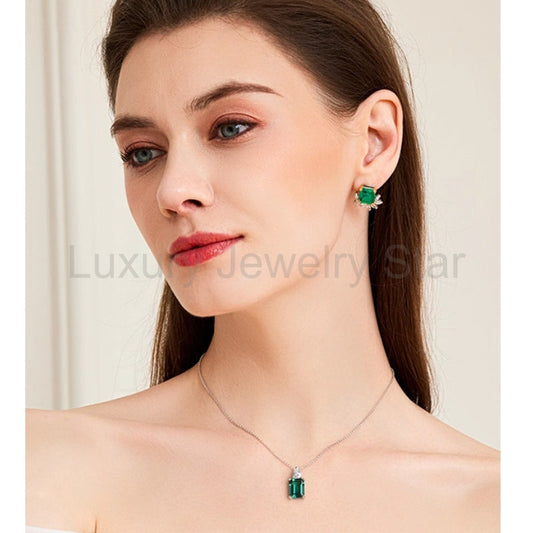 Eleanor- Emerald Cut Emerald Classic Necklace - image 2