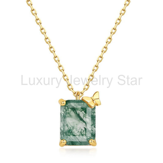 Emerald Cut Moss Agate Unique Necklace - Verdantfly