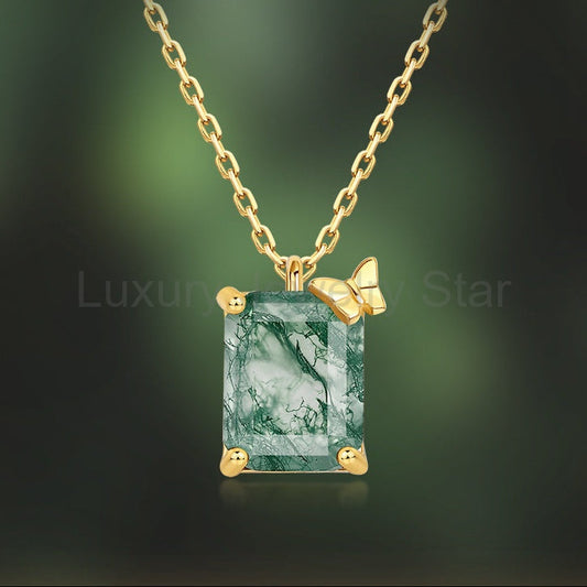 Emerald Cut Moss Agate Unique Necklace - Verdantfly - image 2