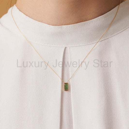 Emerald Cut Moss Agate Vintage Necklace - Lenora - image 2