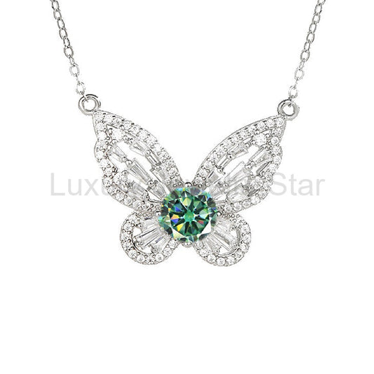 Ethereal - Round Cut Green Moissanite Unique Necklace