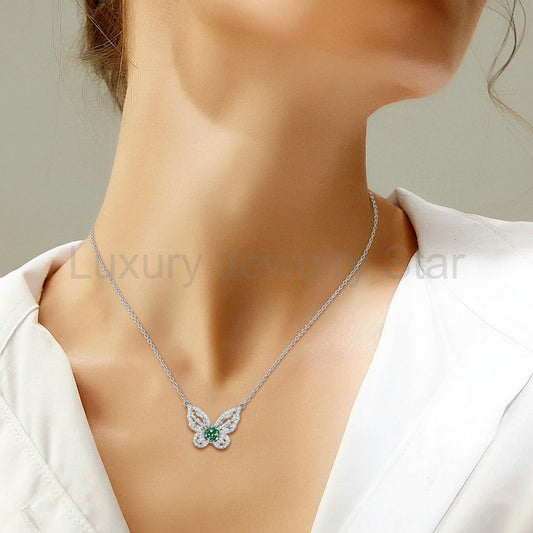 Ethereal - Round Cut Green Moissanite Unique Necklace - image 2