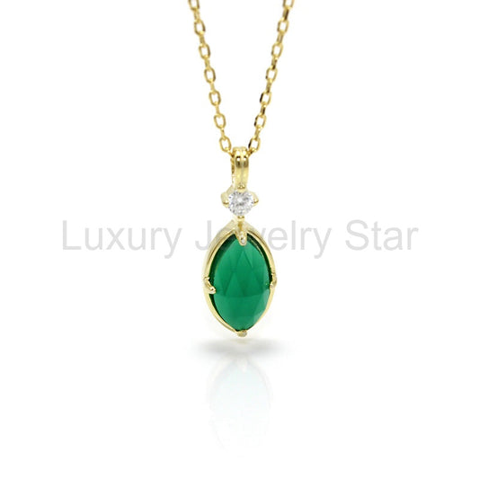 Halcyon - Marquise Cut Green Agate Minimalist Classic Necklace