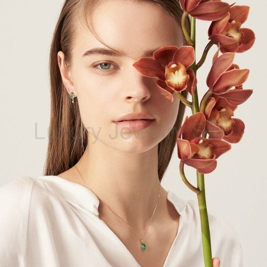 Halcyon - Marquise Cut Green Agate Minimalist Classic Necklace - image 2