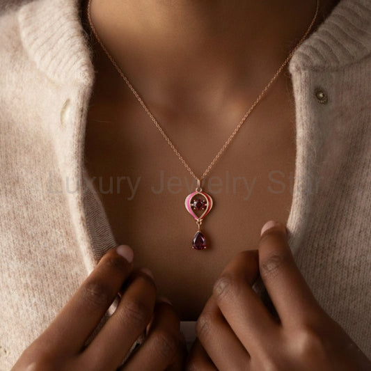 Heart Shaped Pear Cut Garnet Unique Pendant “Thea” - image 2