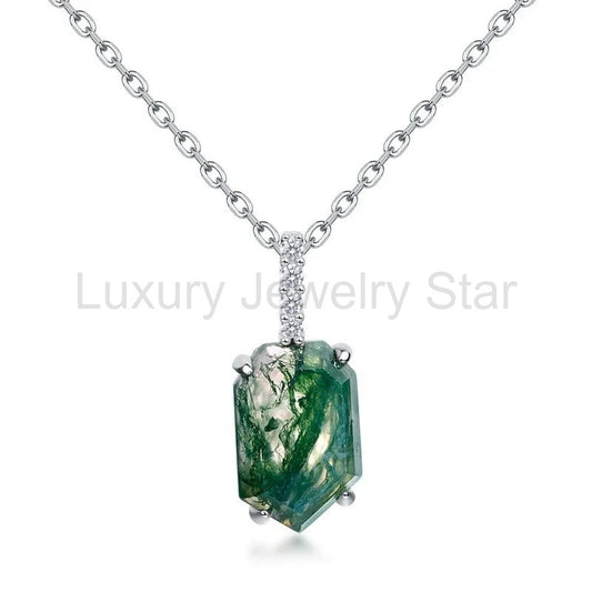 Hexagon Cut Moss Agate Classic Necklace - Willow