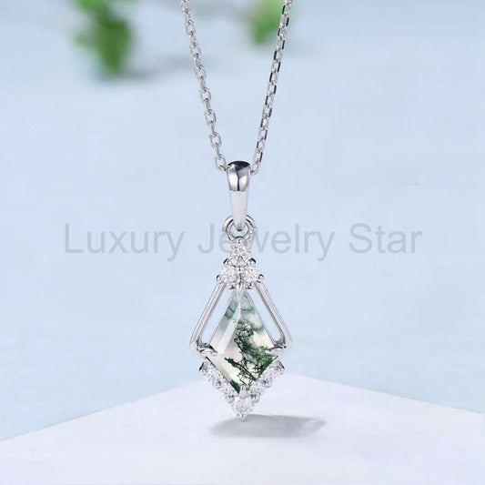 Kite Cut Moss Agate Classic Necklace - ‘Leonorad’