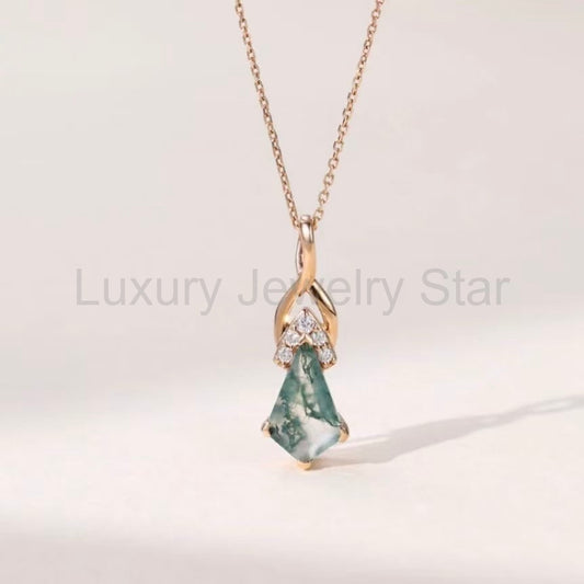 Kite Cut Moss Agate Mystical Necklace - ‘Emerald’
