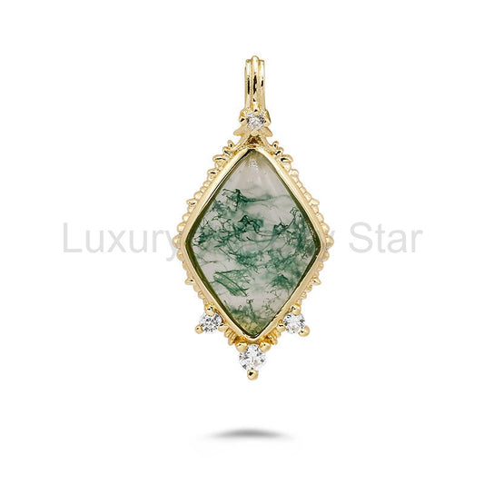 Kite Cut Moss Agate Nature Vintage Necklace - ‘Hazel’