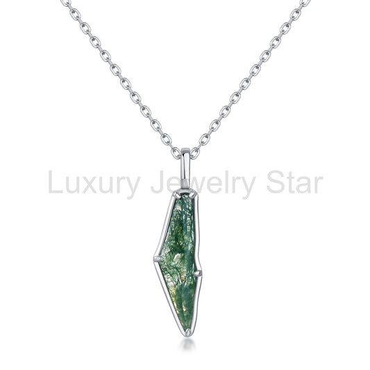 Kite Cut Moss Agate Unique Pendant - 'Clara'
