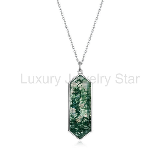 Lagoon - Hexagon Cut Moss Agate Classic Necklace
