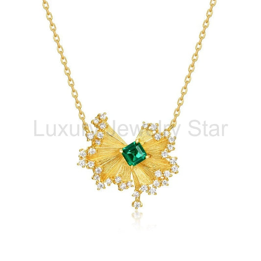 Leonard-Princess Cut Emerald Unique Necklace
