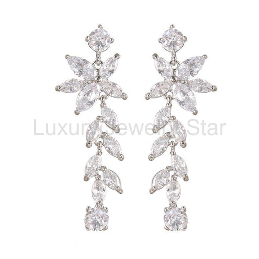 Long Crystal Chandelier Zircon Bridal Earrings, Wedding Earrings