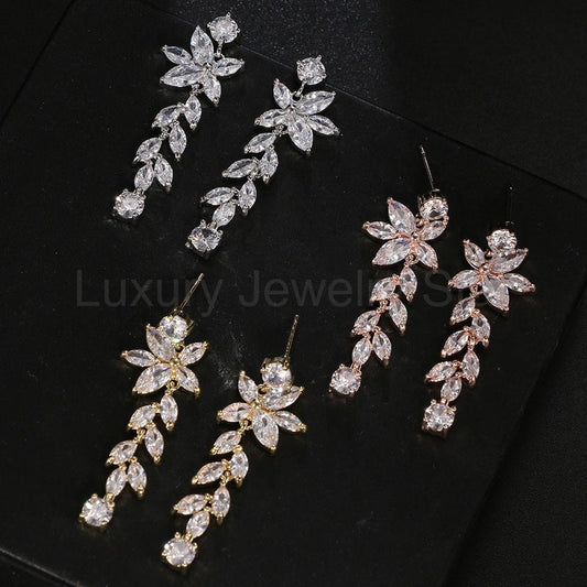 Long Crystal Chandelier Zircon Bridal Earrings, Wedding Earrings - image 2