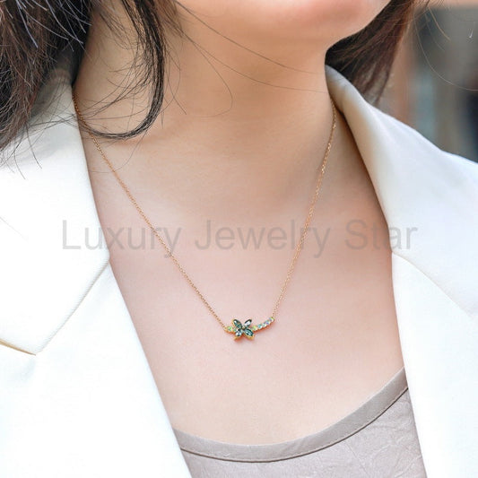 Luck Marquise Cut Moss Agate Mystical Nature Inspired Four-leaf Clover Shape Necklace - image 2