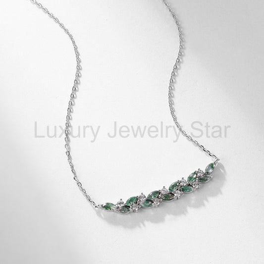 Luck Marquise Cut Moss Agate Mystical Nature Inspired Necklace