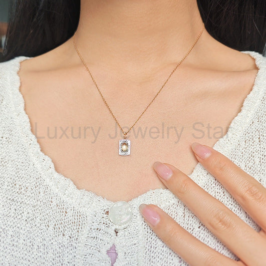 LunaTear - Oval Cut Natural Green Amethyst Victorian Vintage Necklace - image 2