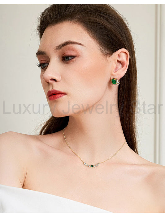 Margaret- Emerald Cut Emerald Unique Necklace - image 2