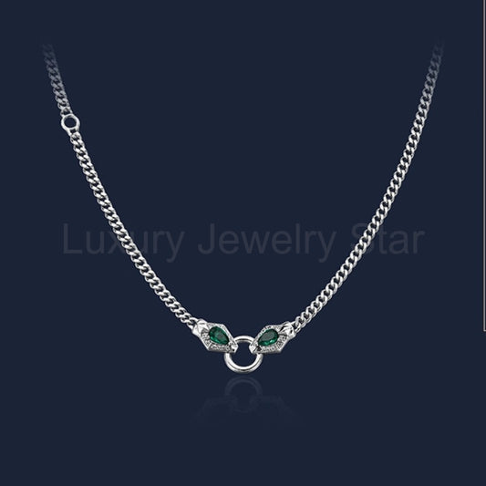 Margaret- Oval Cut Emerald Unique Snake-shaped Necklace