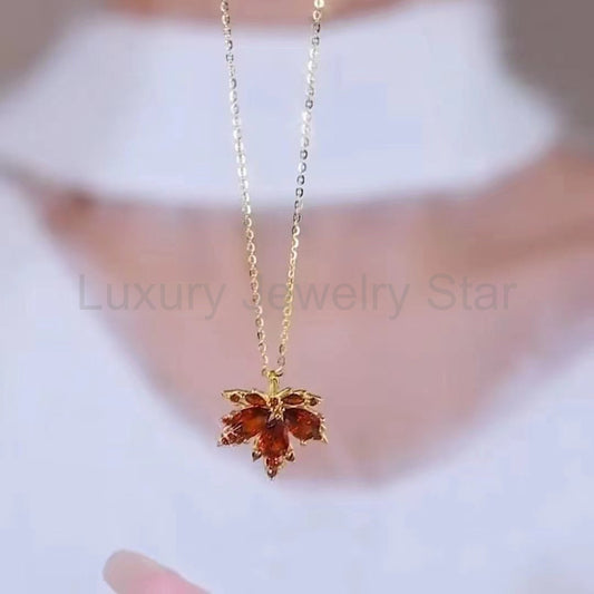 Marquise Cut Cubic Zirconia Classic Maple Leaf Necklace