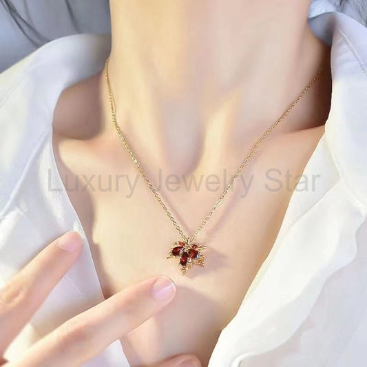 Marquise Cut Cubic Zirconia Classic Maple Leaf Necklace - image 2