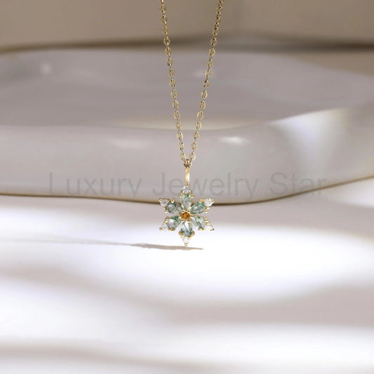 Marquise Cut Moss Agate Leaf Necklace - ‘Clarissa’