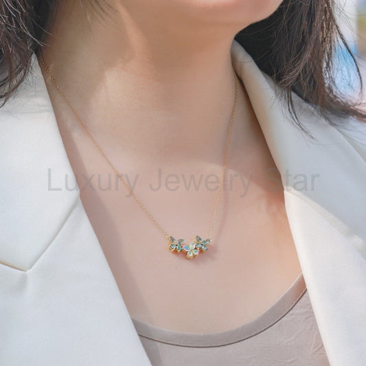 Marquise Cut Moss Agate Mystical Nature Inspired Four-leaf Clover Shape Necklace - image 2