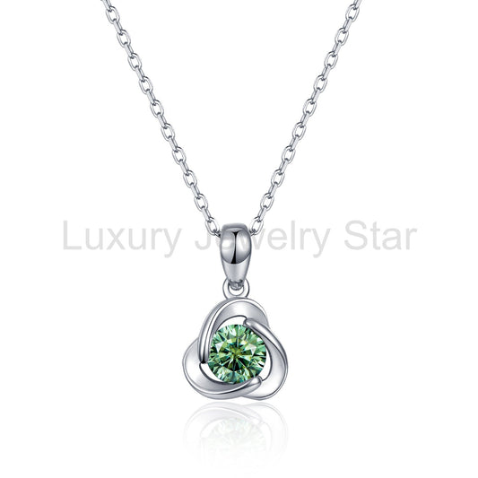 Mira - Round Cut Green Moissanite Classic Necklace