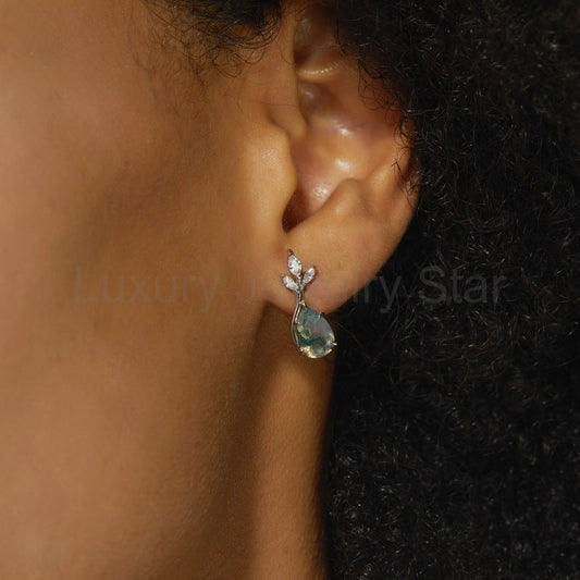 MossSpire - Pear Cut Moss Agate Nature Inspired Stud Earrings - image 2