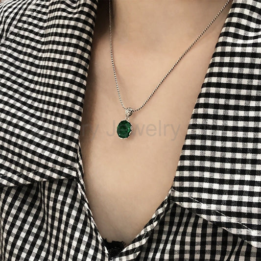 Nocturne - Oval Cut Green Crystal Nostalgia-Inspired Vintage Necklace - image 2