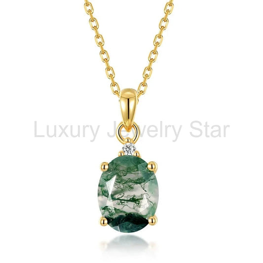 Oval Cut Moss Agate Classic Necklace - Jasmine