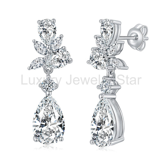 Pear Cut Moissanite Drop Wedding Earrings