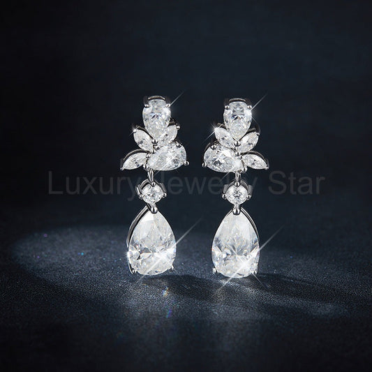 Pear Cut Moissanite Drop Wedding Earrings - image 2