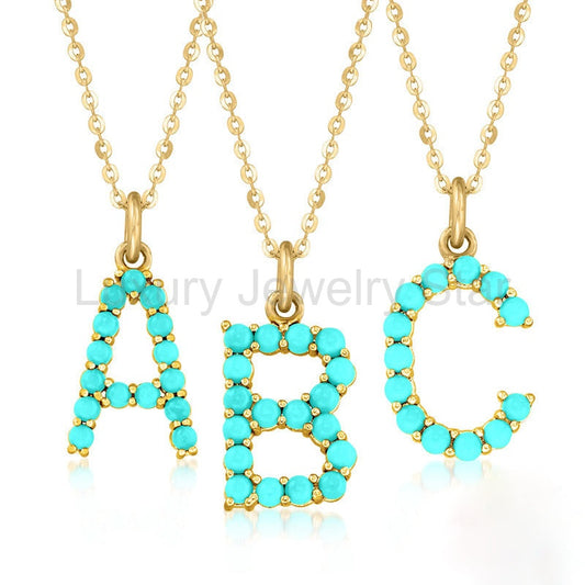 Persephone's Gift Elegant Turquoise Letter Dainty Classic Necklace