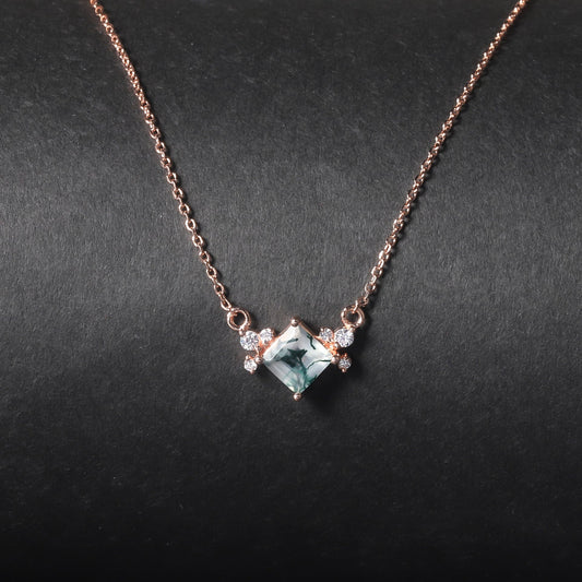 Pricess Cut Moss Agate Classic Pendant - 'Genevieve'