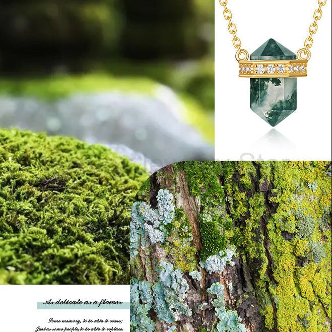 Rhombus-shaped Column Moss Agate Formal Celebration Crystal Point with Chain Necklace - image 4